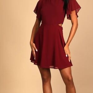 Lulu's Burgundy Flutter Sleeve Mini Dress Size M